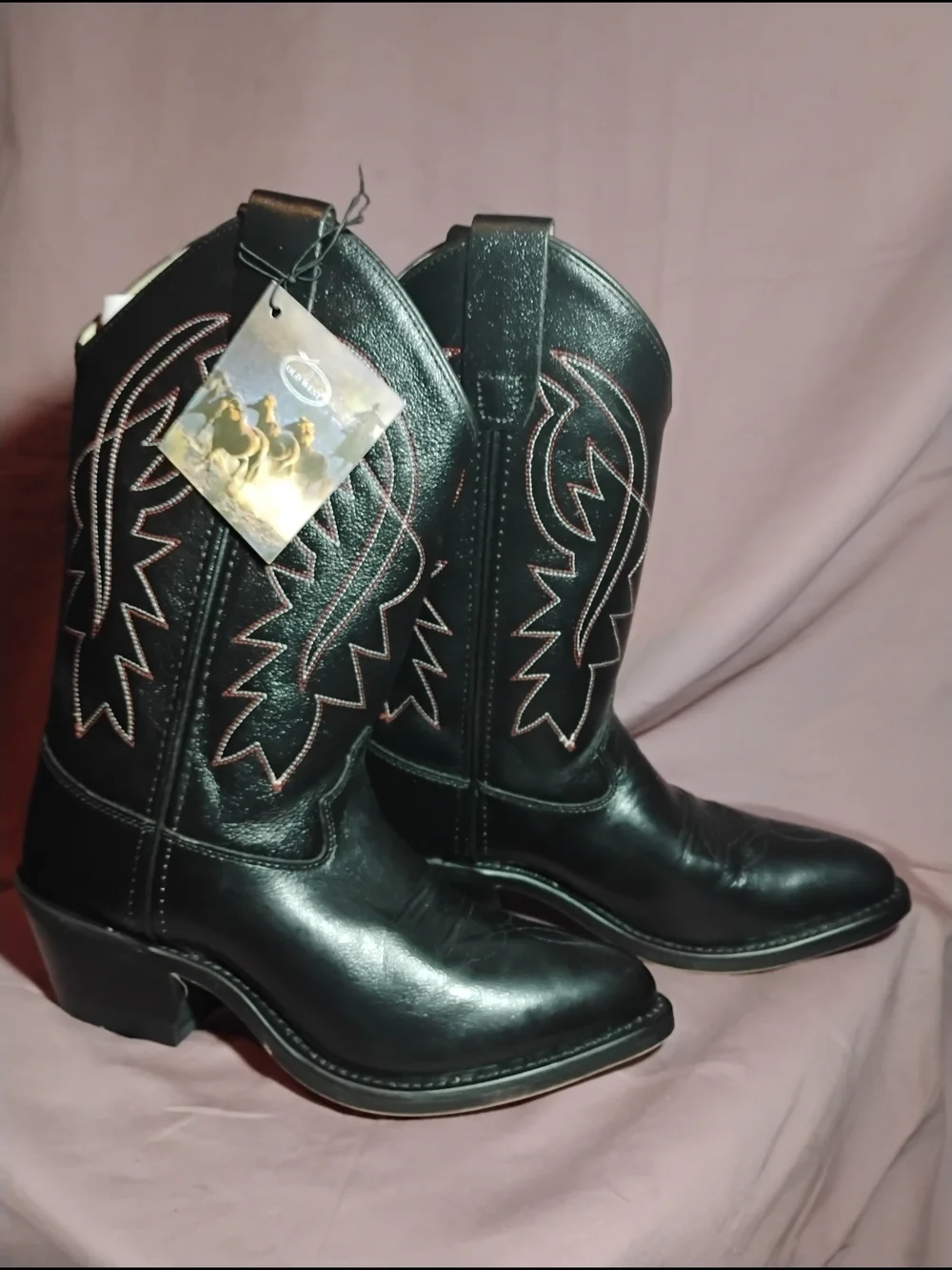 Old West Kids cowboy Boots round Toe Retro Western Style and Embroidery Botas